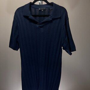 American Tall Men's Knit Polo Shirt Ribbed Short Sleeve Navy M Tal